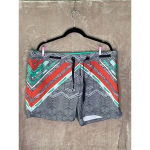 🚀 Prana Board Shorts Mens XL Swimwear Gray Geometric Print‎ Activewear